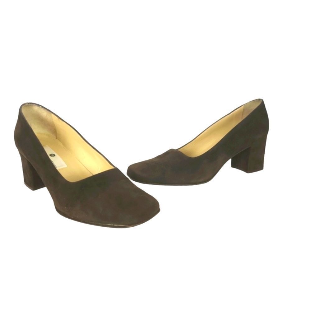 Saks Fifth Avenue Brown Suede Leather Square Toe Chunky Heel Pump Size 8